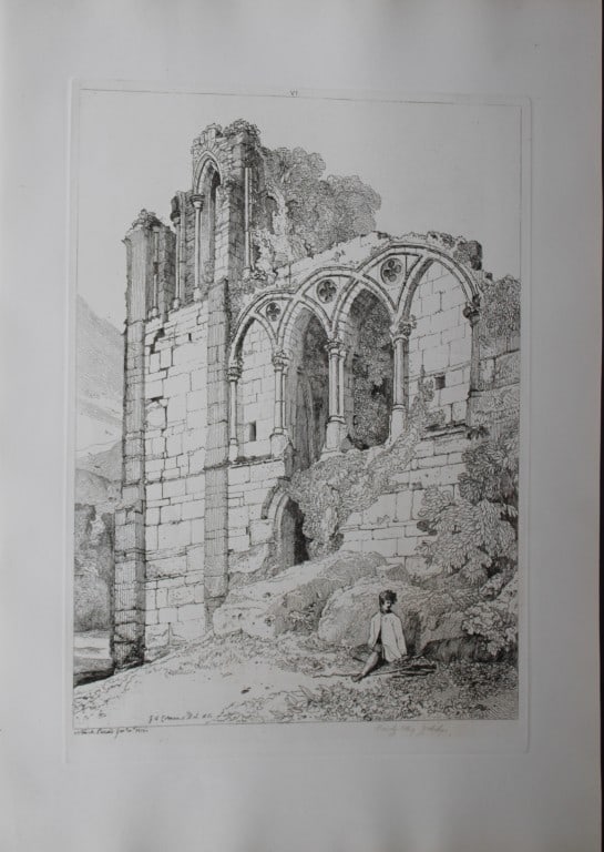 JS Cotman - Easeby Abbey, Yorkshire 1838: Specimens of Architectural Remains in the Counties of York, Cambridge, Suffolk, Lincoln, Essex and North Wales by John Sell Cotman. Published in London by HG Bohn in 1838A series of etchings illustrat