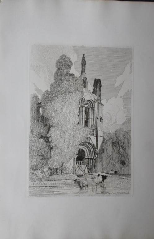 JS Cotman - Kirkstall Abbey Yorkshire 1838: Specimens of Architectural Remains in the Counties of York, Cambridge, Suffolk, Lincoln, Essex and North Wales by John Sell Cotman. Published in London by HG Bohn in 1838A series of etchings illustrat