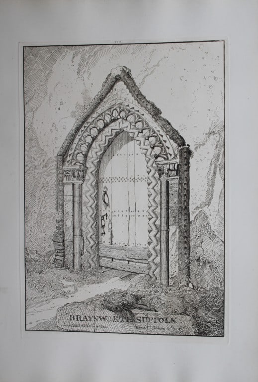 JS Cotman - Braysworth Church 1838: Specimens of Architectural Remains in the Counties of York, Cambridge, Suffolk, Lincoln, Essex and North Wales by John Sell Cotman. Published in London by HG Bohn in 1838A series of etchings illustrat
