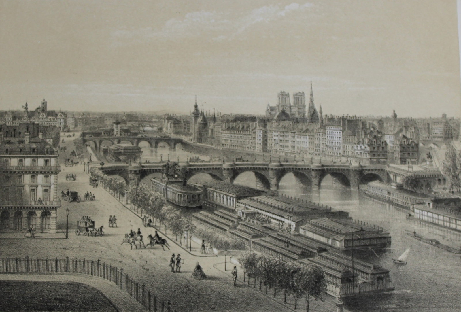 Charles Riviere - Panorama de la Seine 1867: This chromolithograph by Charles Riviere is from Paris d'apr?s la photographie by Maison Martin. Published by Michel and printed by Becquet Freres Paris 1867.Rivi?re based his very accurate drawings o