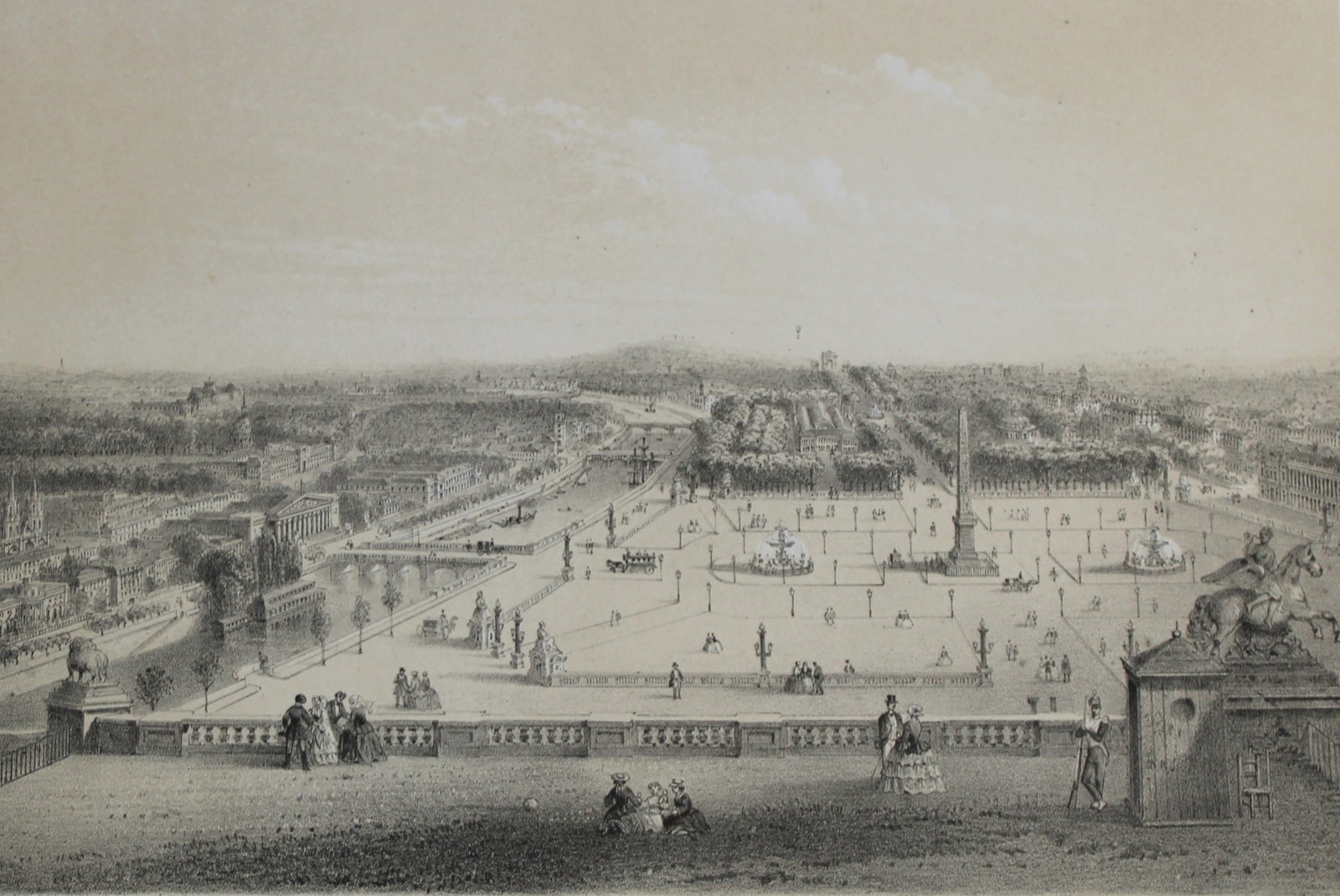 Charles Riviere - Place de la Concorde et Champs-Elysees 1867: This chromolithograph by Charles Riviere is from Paris d'apr?s la photographie by Maison Martin. Published by Michel and printed by Becquet Freres Paris 1867.Rivi?re based his very accurate drawings o