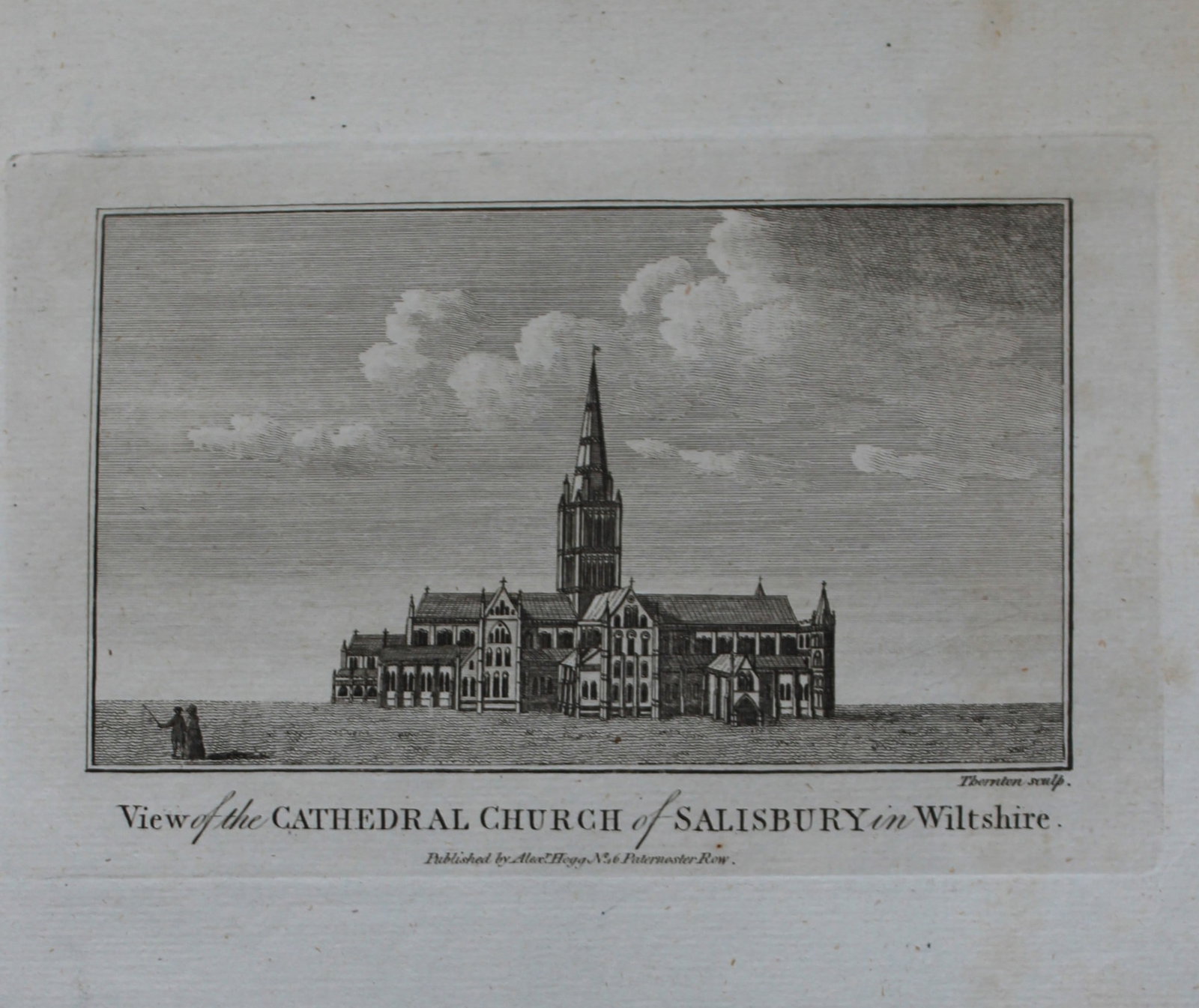 Alex Hogg - Salisbury Cathedral, Wiltshire 1786: This copperplate engraving is from Historical Descriptions of new and elegant picturesque views of the antiquities of England and Wales? by Henry Boswell.Published by Alex Hogg, London, 1786.Size: app