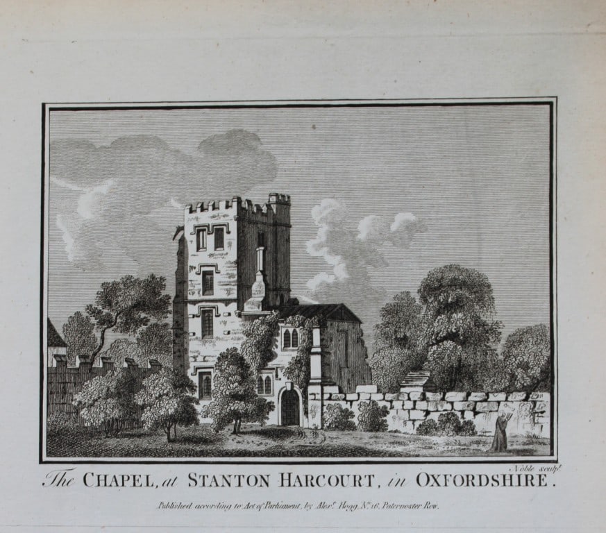 Alex Hogg - Stanton Harcourt Chapel, Oxfordshire 1786: This copperplate engraving is from Historical Descriptions of new and elegant picturesque views of the antiquities of England and Wales? by Henry Boswell.Published by Alex Hogg, London, 1786.Size: app