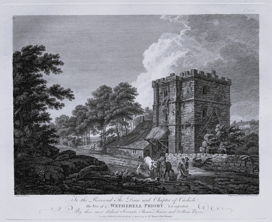 Thomas Hearne - Wetherell Priory Cumberland 1786: This antique copper engraving was published in The Antiquities of Great Britain, illustrated in Views of Monasteries, Castles, and Churches now existing. Printed by James Phillips, London and publishe