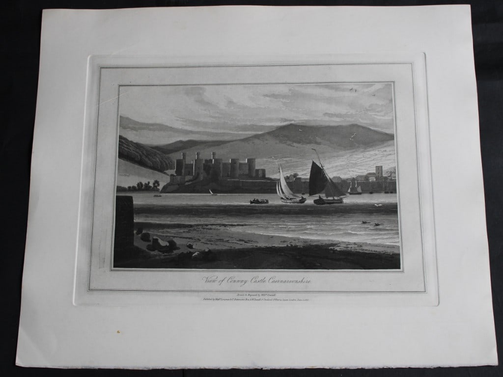 W Daniell - Conway Castle c1820: This engraving is from A Voyage Round Great Britain by William Daniell. Printed by Longman, Hurst, Rees, Orme and Brown, London, 1814-25.The engravings in this work were drawn Daniell and engraved by 