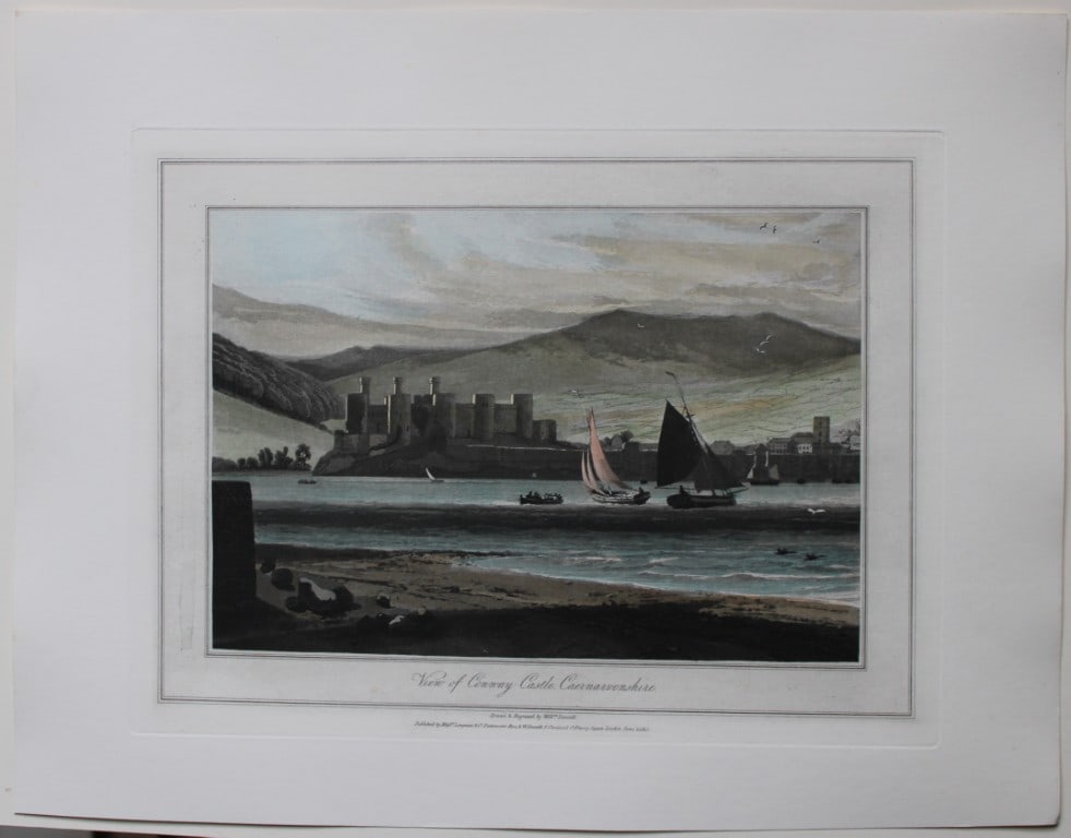 W Daniell - Conway Castle c1820: This engraving is from A Voyage Round Great Britain by William Daniell. Printed by Longman, Hurst, Rees, Orme and Brown, London, 1814-25. Hand-coloured aquatint from this work were drawn Daniell and e