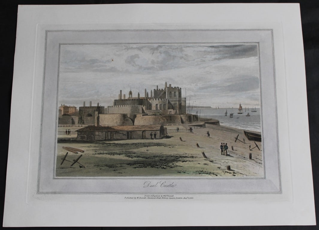W Daniell - Deal Castle Kent c1820: This engraving is from A Voyage Round Great Britain by William Daniell. Printed by Longman, Hurst, Rees, Orme and Brown, London, 1814-25. Hand-coloured aquatint from this work were drawn Daniell and e