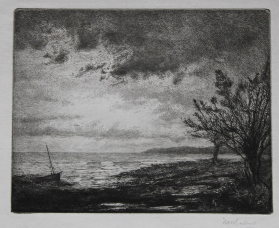 William Bicknell - Rare etching of Long Point, Cape Cod, signed 1912: This is a rare original etching of Long Point, Cape Cod, with a pencil signature, by William Henry Warren Bicknell (1860-1947) 1912.William Bicknell was born in Winchester, Massachusetts in 1860. He s