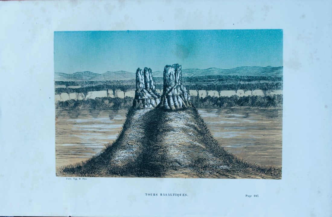 Abbe E Domenech - Columbia Falls and Basalt Towers 1860: These wood-engraved plates are from Voyage Pittoresque Dans Les Grands D?serts Du Nouveau Monde by Abbe Emmanual Domenech. Published by Morizot, Paris 1860.Domenech was a missionary in Texas and Mexic