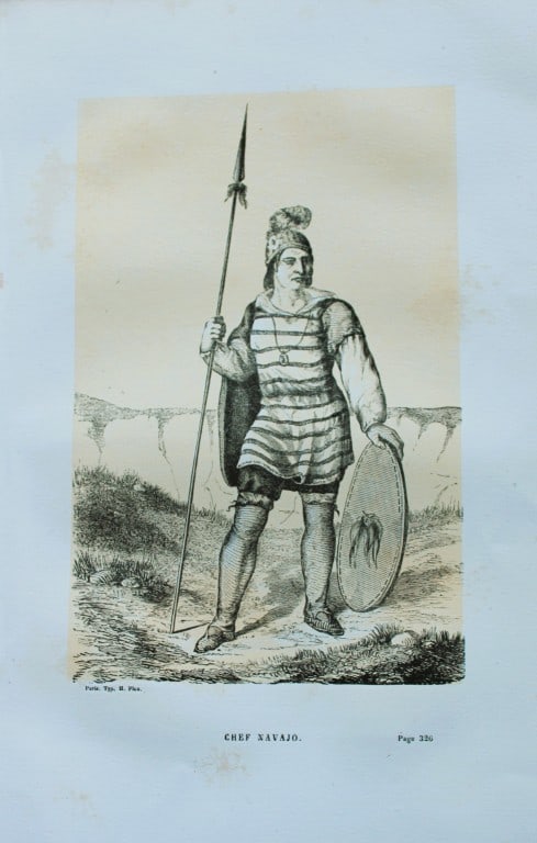 Abbe E Domenech - Navajo Chief 1860: This wood-engraved plate is from Voyage Pittoresque Dans Les Grands D?serts Du Nouveau Monde by Abbe Emmanual Domenech. Published by Morizot, Paris 1860.Domenech was a missionary in Texas and Mexico a