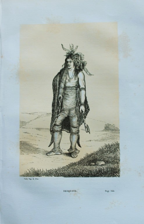 Abbe E Domenech - Iroquois 1860: This wood-engraved plate is from Voyage Pittoresque Dans Les Grands D?serts Du Nouveau Monde by Abbe Emmanual Domenech. Published by Morizot, Paris 1860.Domenech was a missionary in Texas and Mexico a
