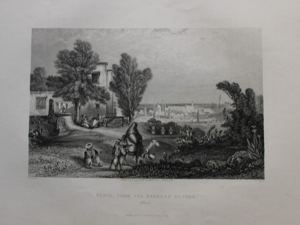 Rev Wright - Tunis, From the Saneeah Eftoor 1839: This print is from The Shores and Islands of the Mediterranean, drawn from nature, drawn by Sir Grenville Temple Bart., Major Irton, WL Leitch and Lieut. Allen RE with an analysis of the Mediterranean