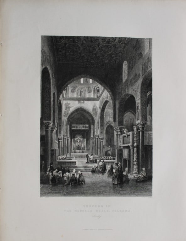 Rev Wright - Vaspers in the Capella Reale, Palermo 1839: This print is from The Shores and Islands of the Mediterranean, drawn from nature, drawn by Sir Grenville Temple Bart., Major Irton, WL Leitch and Lieut. Allen RE with an analysis of the Mediterranean