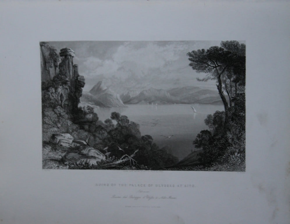 Rev Wright - Palace of Ulysses, Ithaca 1839: This print is from The Shores and Islands of the Mediterranean, drawn from nature, drawn by Sir Grenville Temple Bart., Major Irton, WL Leitch and Lieut. Allen RE with an analysis of the Mediterranean