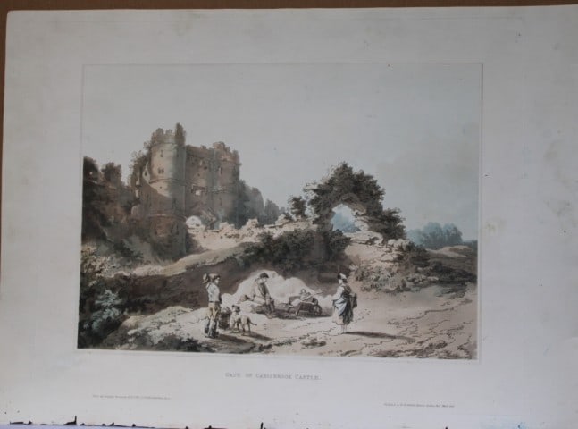 de Loutherbourg - Aquatint of Carisbrook Castle 1805: This aquatint with original hand colouring is by Philipp Jakob de Loutherbourg. The engraving is from the Romantic and Picturesque Scenery of England and Wales. Published in London by Robert Bowyer, 1