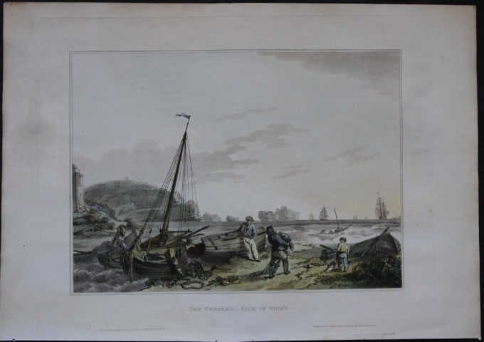 de Loutherbourg - Aquatint of Ramsgate 1805: This aquatint with original hand colouring is by Philipp Jakob de Loutherbourg. The engraving is from the Romantic and Picturesque Scenery of England and Wales. Published in London by Robert Bowyer, 1