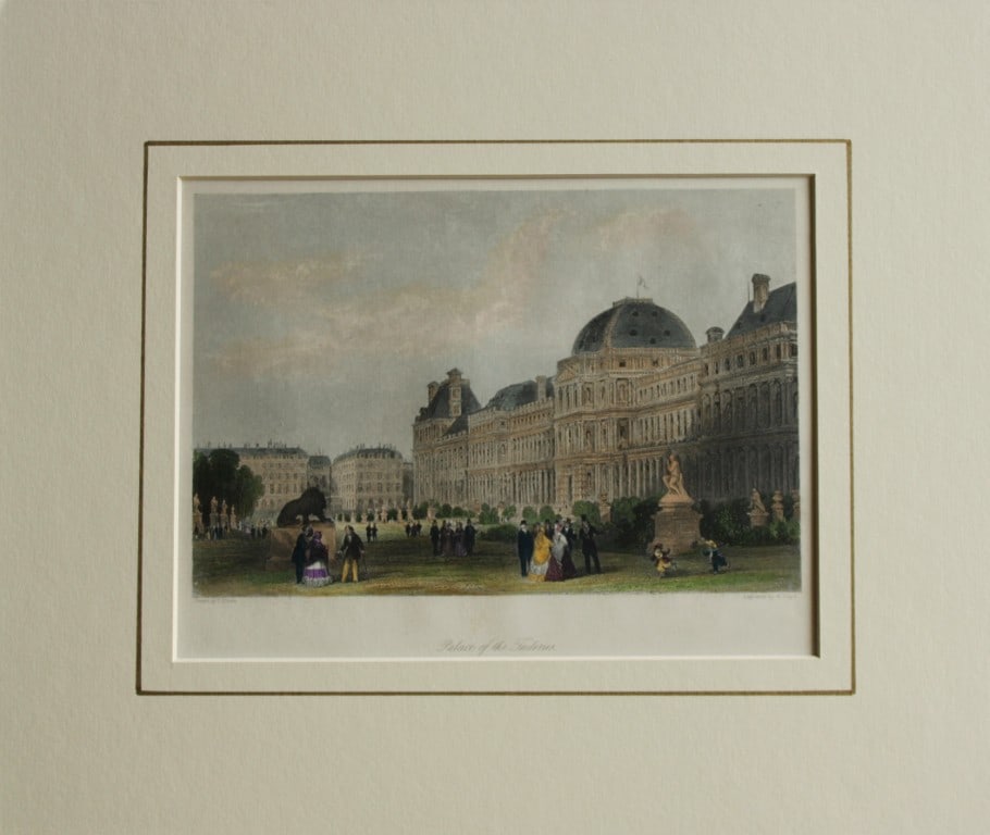 Thomas Allom - Palace of Tuileries, Paris engraved by W Lloyd 1845: This print is from France Illustrated by George Newenham Wright, published by Fisher, Son & Co. in London and Paris 1845.Approx. Size: Mount 9in x 12in (23cm x 30cm) Image 5in x 6in (12.5cm x 15.5cm).