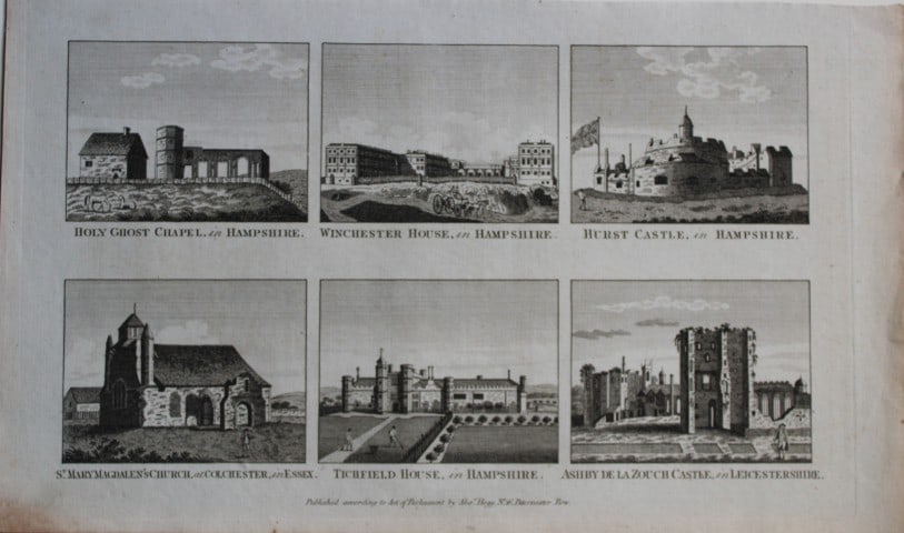 Alex Hogg - Castles and Churches in England 1786: This copperplate engraving is from Historical Descriptions of new and elegant picturesque views of the antiquities of England and Wales? by Henry Boswell.Published by Alex Hogg, London, 1786.Size: app