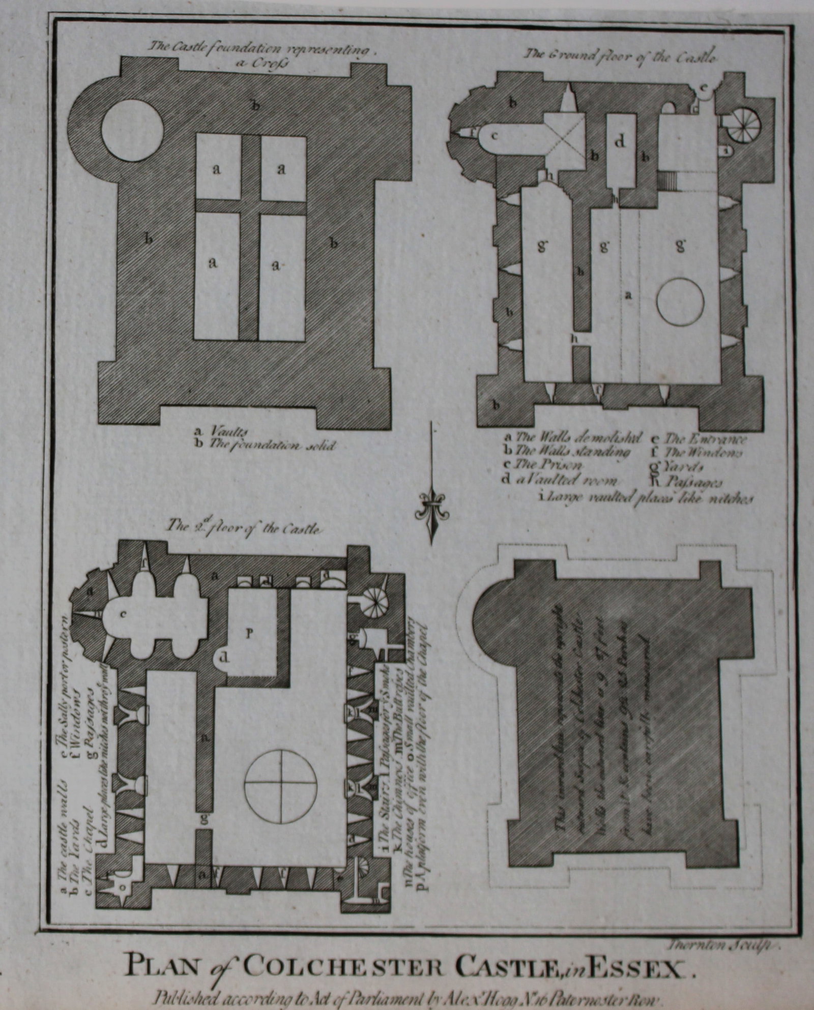 Alex Hogg - Plan of Colchester Castle, Essex 1786: This copperplate engraving is from Historical Descriptions of new and elegant picturesque views of the antiquities of England and Wales? by Henry Boswell.Published by Alex Hogg, London, 1786.Size: app