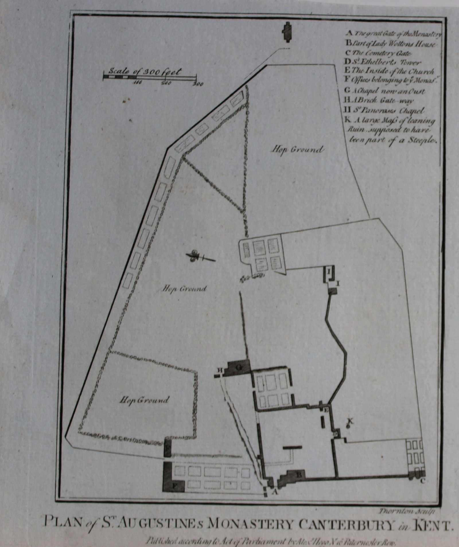 Alex Hogg - Plan of St Augustine's Monastery, Canterbury, Kent 1786: This copperplate engraving is from Historical Descriptions of new and elegant picturesque views of the antiquities of England and Wales? by Henry Boswell.Published by Alex Hogg, London, 1786.Size: app