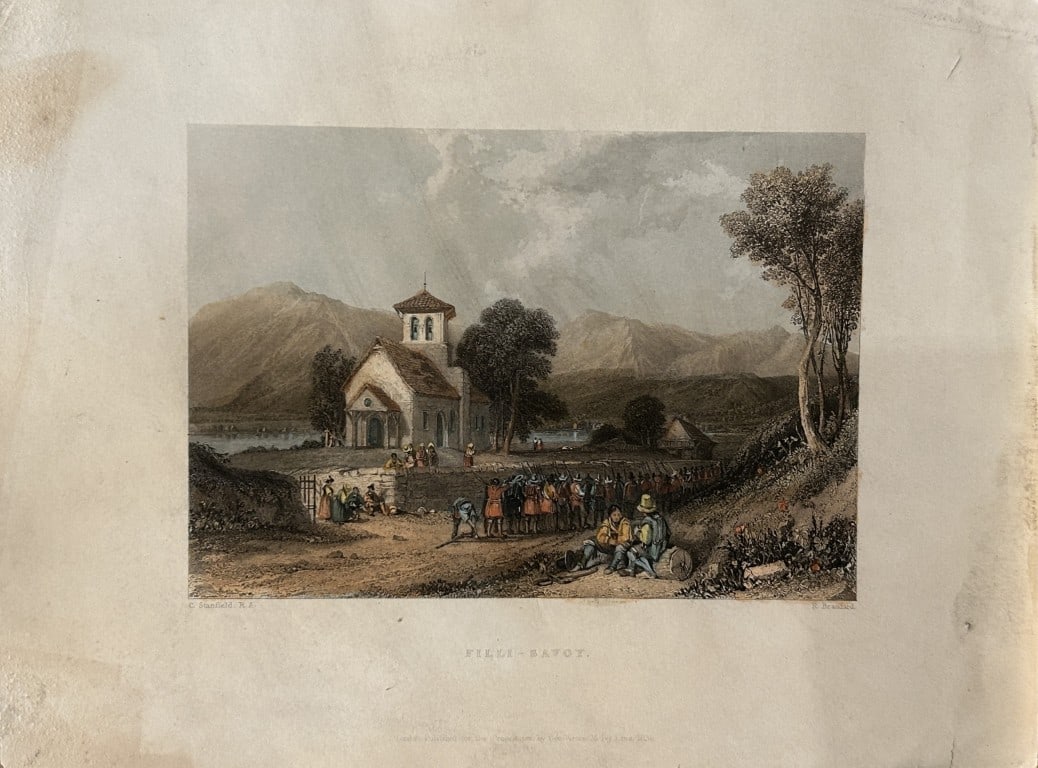 C Stanfield - Filli-Savoy, France engraved by R Brandard 1847: This engraving is from Stanfield's Coast scenery : a series of picturesque views in the British channel and on the coast of France by Clarkson Stanfield. Published by Smith, Elder and Co., London 1847