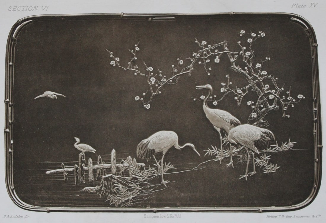 George A Audsley - The Ornamental Arts of Japan 1882: This beautiful chromolithographic print is from The Ornamental Arts of Japan by George Ashdown Audsley. 1st edition, published by Sampson Low, Marston, Searle, & Rivington, London 1882-4, This grand w