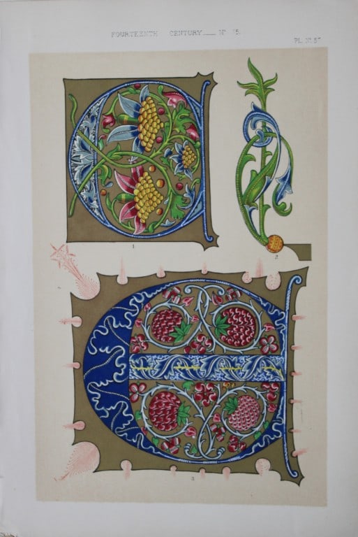 Tymms and Digby Wyatt - Chromolithograph from the Art of Illuminating 1860: This beautiful chromolithographic print is from The Art of Illuminating as Practised in Europe from the Earliest Times by W R Tymms and M Digby Wyatt. Published by Day & Son, London 1860. 1st Edition.