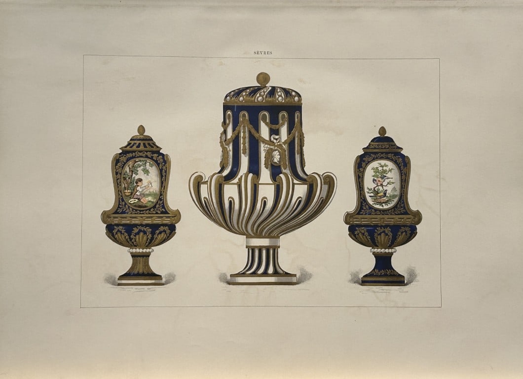 Edouard Garnier - Beautiful print of Soft Porcelain of Sevres 1892: This beautiful chromolithograph is from The Soft Porcelain of S?vres, With An Historical Introduction by Edouard Garnier. Published in London by John C. Nimmo, 1892. Some of the most beautiful and pre