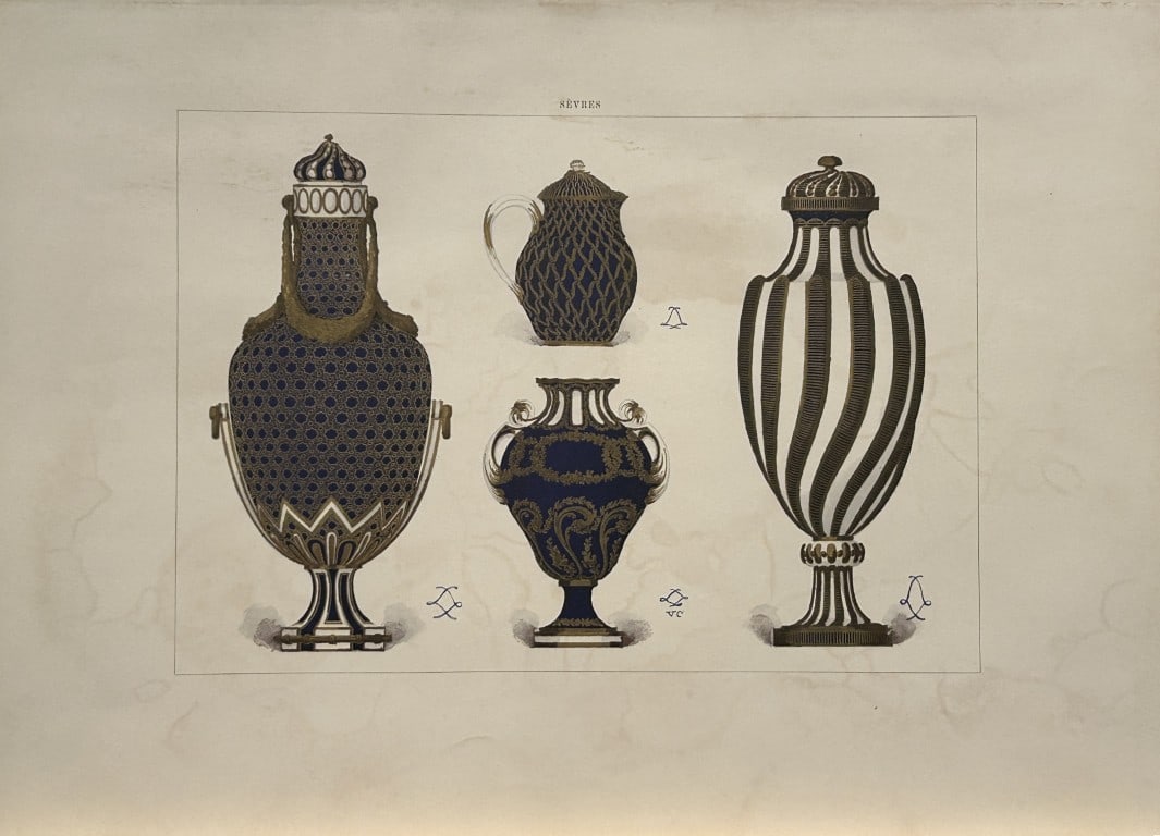 Edouard Garnier - Beautiful print of Soft Porcelain of Sevres 1892: This beautiful chromolithograph is from The Soft Porcelain of S?vres, With An Historical Introduction by Edouard Garnier. Published in London by John C. Nimmo, 1892. Some of the most beautiful and pre