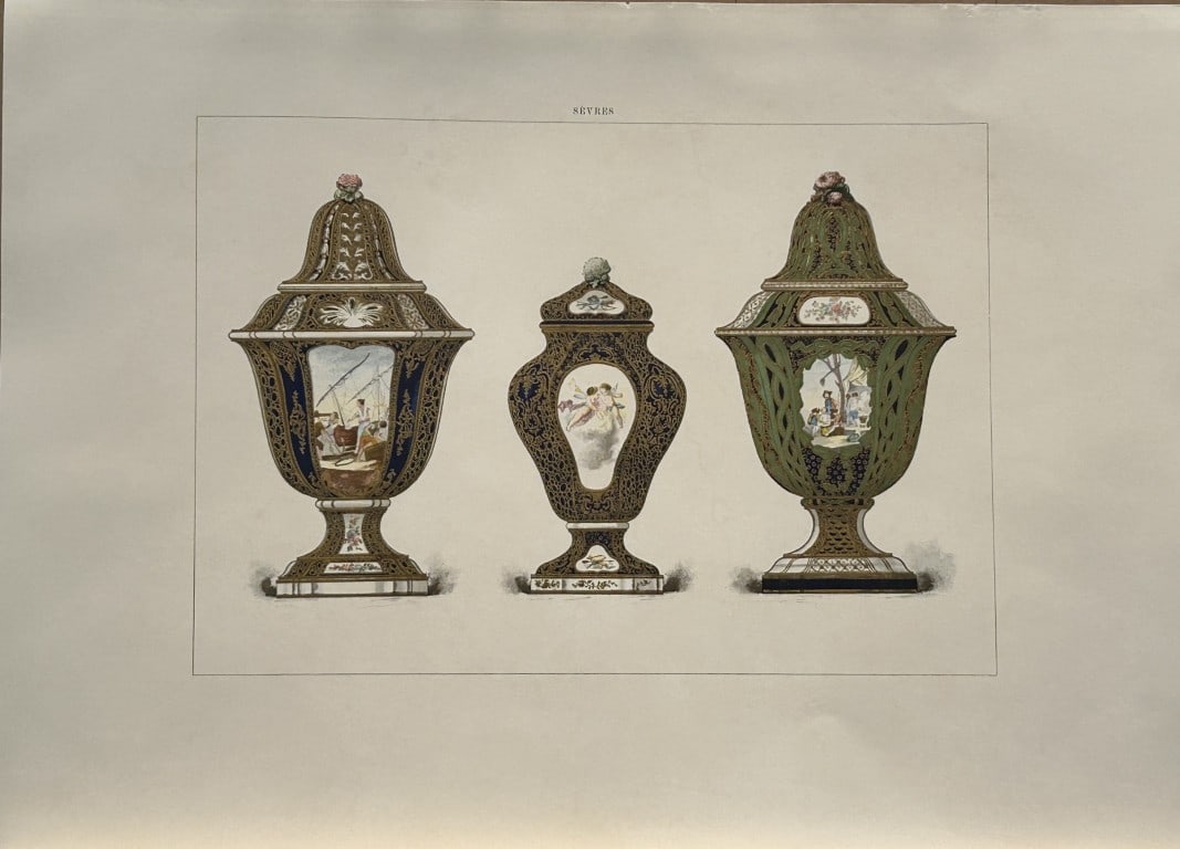 Edouard Garnier - Beautiful print of Soft Porcelain of Sevres 1892: This beautiful chromolithograph is from The Soft Porcelain of S?vres, With An Historical Introduction by Edouard Garnier. Published in London by John C. Nimmo, 1892. Some of the most beautiful and pre