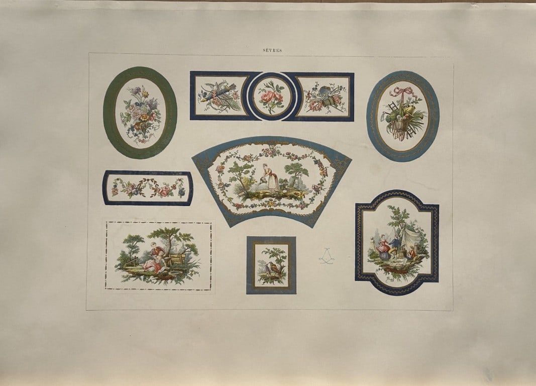 Edouard Garnier - Beautiful print of Soft Porcelain of Sevres 1892: This beautiful chromolithograph is from The Soft Porcelain of S?vres, With An Historical Introduction by Edouard Garnier. Published in London by John C. Nimmo, 1892. Some of the most beautiful and pre