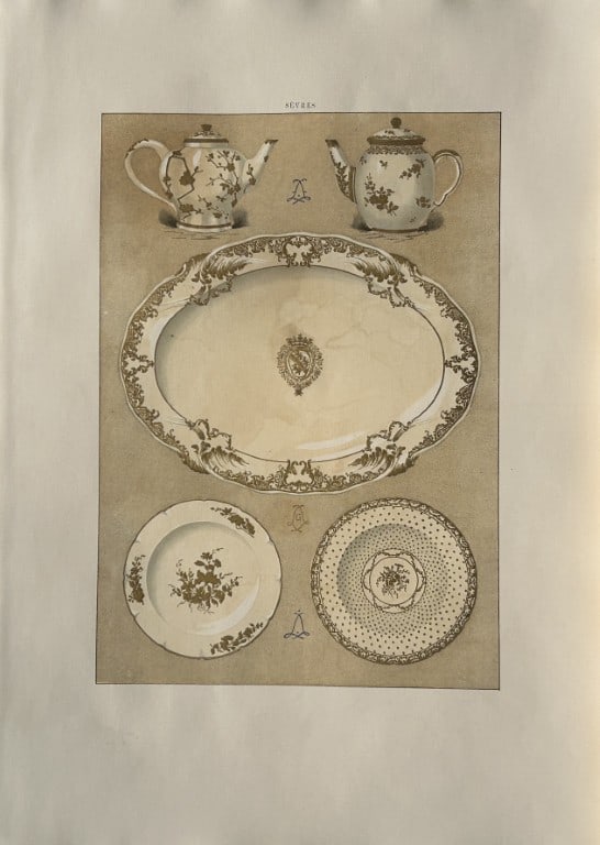 Edouard Garnier - Beautiful print of Soft Porcelain of Sevres 1892: This beautiful chromolithograph is from The Soft Porcelain of S?vres, With An Historical Introduction by Edouard Garnier. Published in London by John C. Nimmo, 1892. Some of the most beautiful and pre