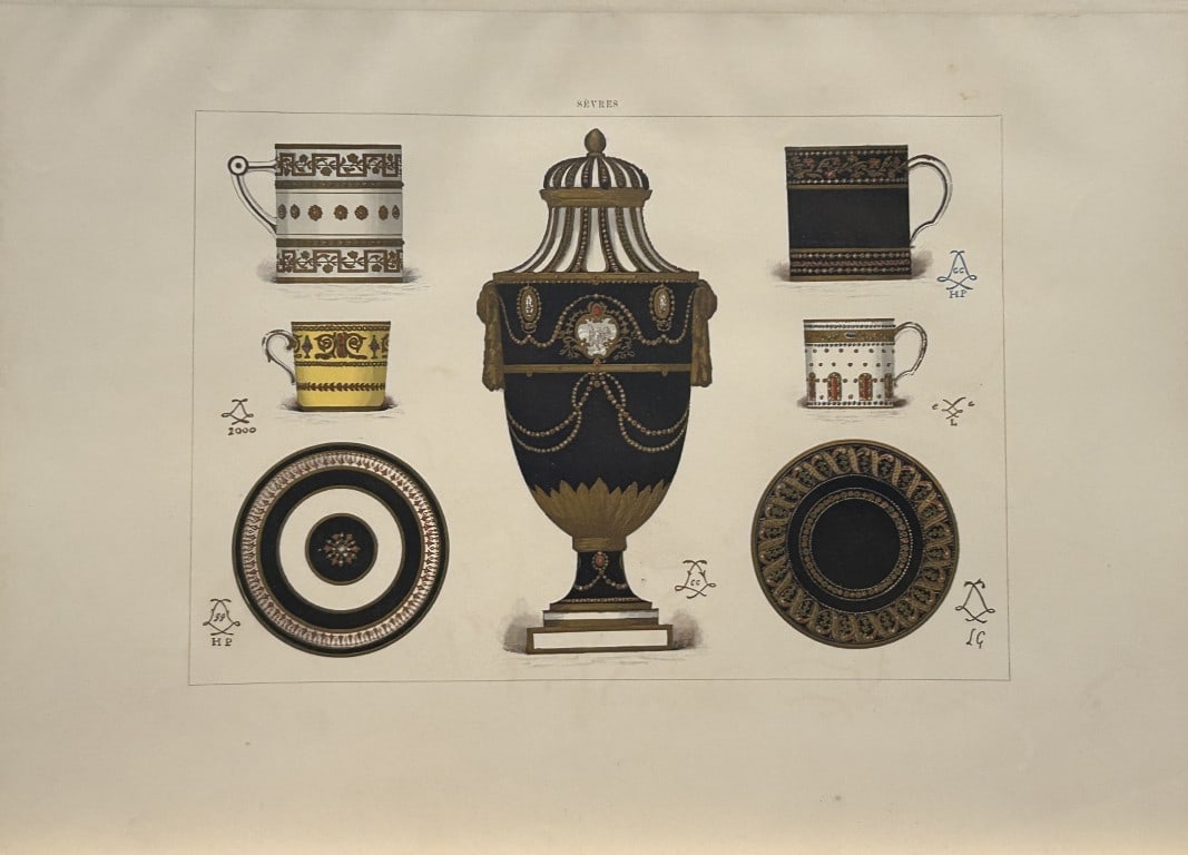 Edouard Garnier - Beautiful print of Soft Porcelain of Sevres 1892: This beautiful chromolithograph is from The Soft Porcelain of S?vres, With An Historical Introduction by Edouard Garnier. Published in London by John C. Nimmo, 1892. Some of the most beautiful and pre
