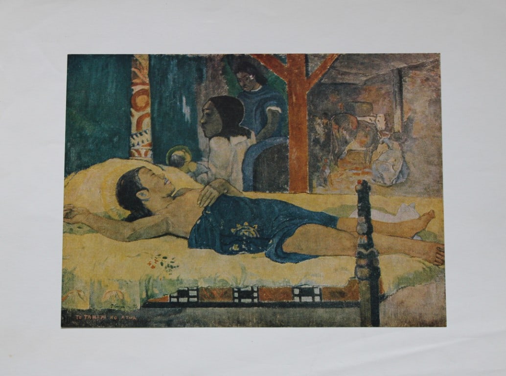 Paul Gaugin - Vintage lithograph of The Birth of Christ: This is a vintage art print reproduction of a famous 1899 Post-Impressionist painting by Paul Gauguin.