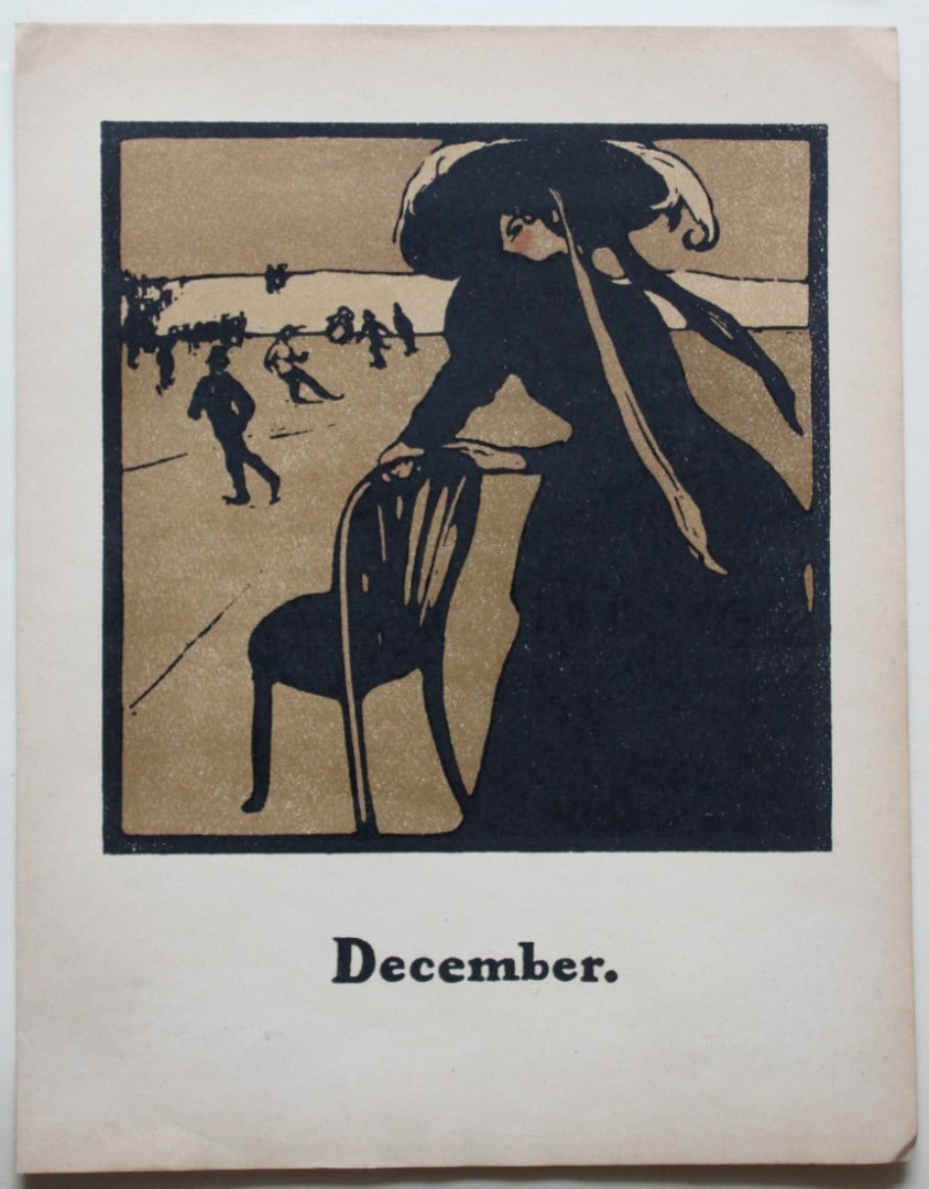William Nicholson - December Skating 1898: This print is for the month of December showing the sport of Skating and is from An Almanac of Twelve Sports by William Nicolson with words by Rudyard Kipling. Published by William Heinemann, London 1