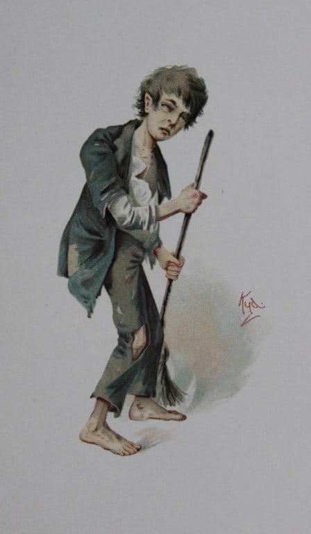 Clayton Clarke (Kyd) - Print of Jo, Dickens character 1892: This print is from Some Well Known Characters from the Works of Charles Dickens. Illustrated by J. Clayton Clark. Published by Hildesheimer & Faulkner, London & George C Whitney, New York, c1892. Jose
