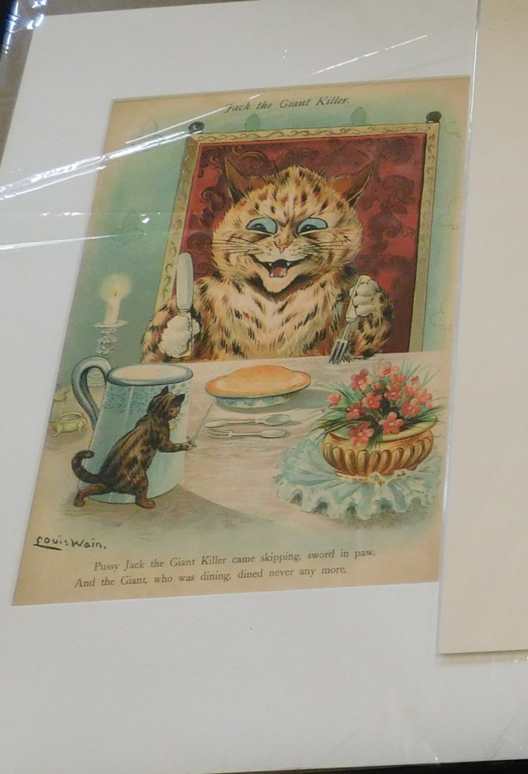 Louis Wain - Rare plate of Jack the Giant Killer 1905: This colour plate is from the rare publication Frolics in Fairyland by Grace Floyd, illustrated by Louis Wain. Published by?Raphael Tuck & Sons, Co. Ltd, New York / London / Paris,?1905. Rare Wain pro