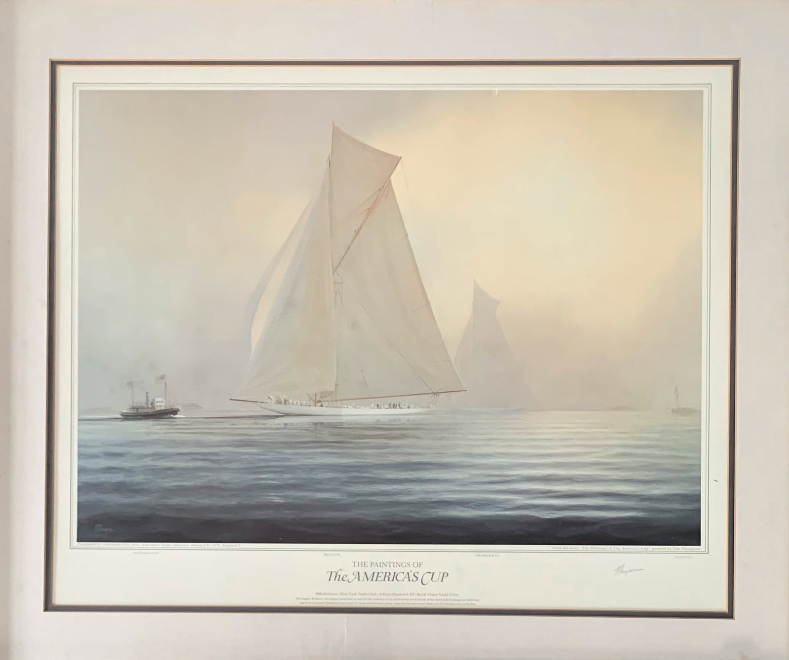 The America's Cup by Tim Thompson, signed print: Signed print of from the series "The Paintings of The America's Cup" painted by Tim Thompson. Published by Ashcombe Fine Arts, Dawlish, Devon England.Thompson has completed a three year commission to 