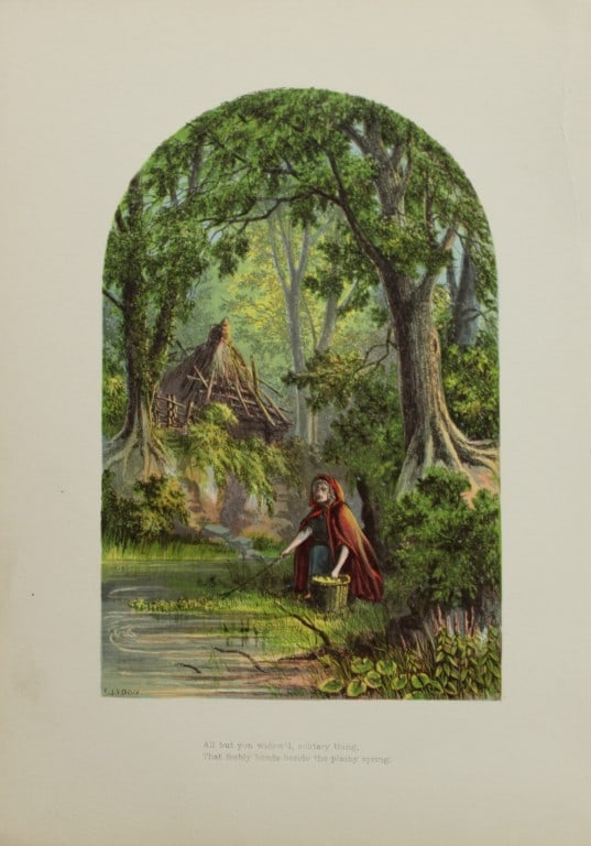 AF Lydon - The Deserted Village (Goldsmith) from Gems from the Poets 1860: This wood engraving is from Gems of the Poets, representative of the anthologies of poetry accompanied by pastoral illustrations published in the 1860. The volume was conceived and compiled by Alexand