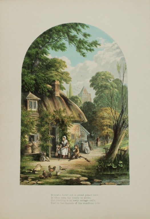 AF Lydon - Domestic Love (Croly) from Gems from the Poets 1860: This wood engraving is from Gems of the Poets, representative of the anthologies of poetry accompanied by pastoral illustrations published in the 1860. The volume was conceived and compiled by Alexand