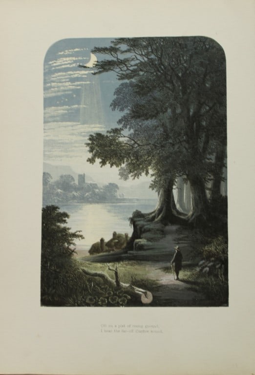 AF Lydon - Il Penseroso (Milton) from Gems from the Poets 1860: This wood engraving is from Gems of the Poets, representative of the anthologies of poetry accompanied by pastoral illustrations published in the 1860. The volume was conceived and compiled by Alexand