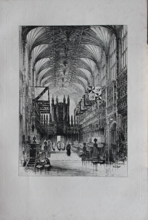 St George's Chapel, Windsor Castle by Herbert Railton 1885: This print is from The Portfolio, an Artistic Periodical edited by Philip Hamerton.Published by Seeley and Co, London 1885.Size: 9.5in x 13.5in