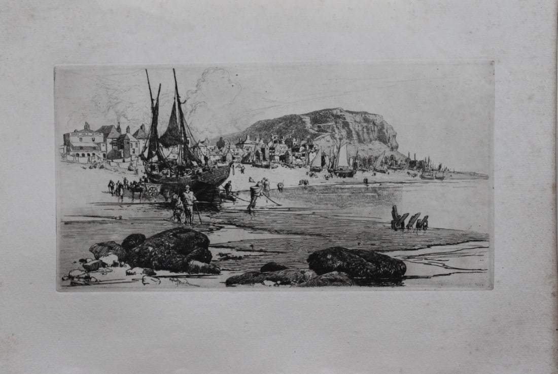 Hastings by Stephen Parrish 1885.: This print is from The Portfolio, an Artistic Periodical edited by Philip Hamerton.Published by Seeley and Co, London 1885.Size: 9.5in x 13.5in