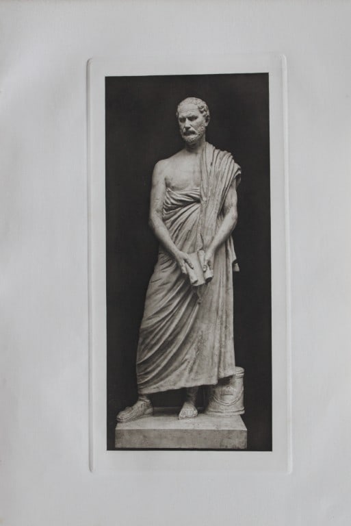 Demosthenes by Polyeuktos engraved by Dujardin 1885: This print is from The Portfolio, an Artistic Periodical edited by Philip Hamerton.Published by Seeley and Co, London 1885.Size: 9.5in x 13.5in