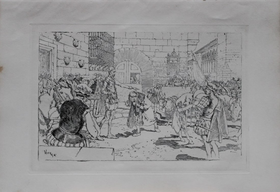 Don Quixote by Daniel Vierge 1885: This print is from The Portfolio, an Artistic Periodical edited by Philip Hamerton.Published by Seeley and Co, London 1885.Size: 9.5in x 13.5in
