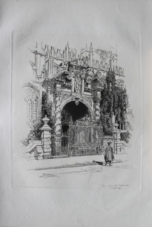 St. Mary -The Virgins, Oxford University by Joseph Pennell 1885: This print is from The Portfolio, an Artistic Periodical edited by Philip Hamerton.Published by Seeley and Co, London 1885.Size: 9.5in x 13.5in
