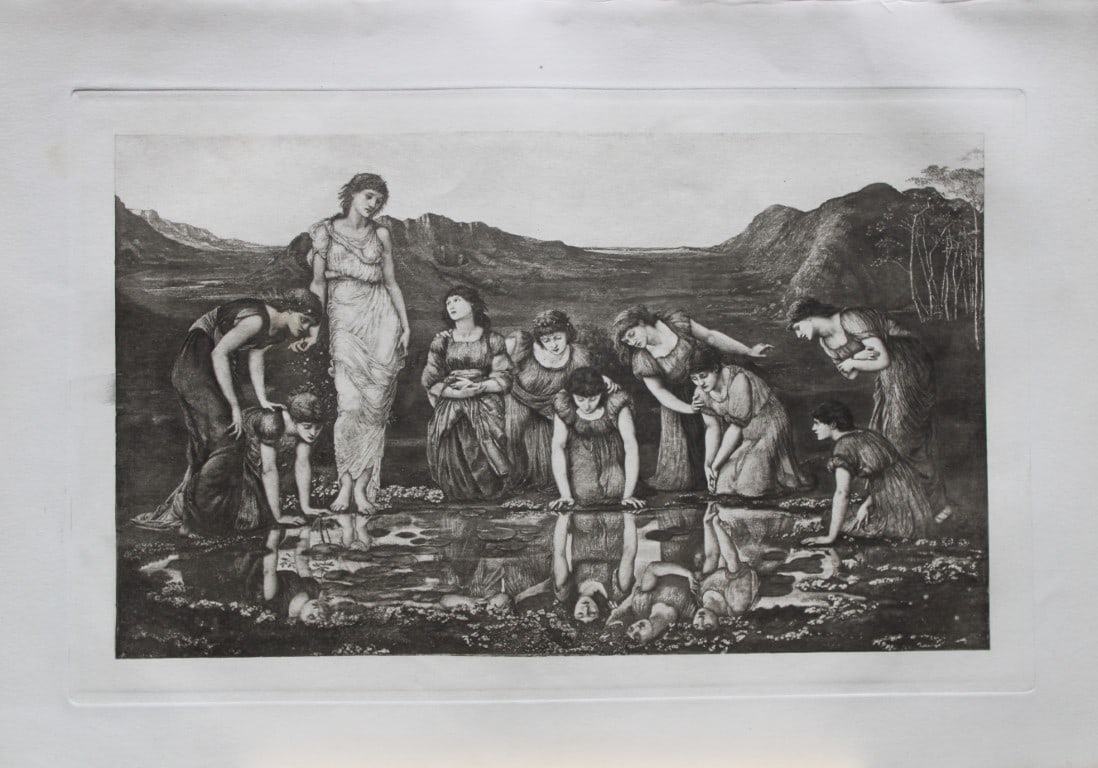 The Mirror of Venus by Sir Edward Burne-Jones etched by F?lix Jasinski 1885: This print is from The Portfolio, an Artistic Periodical edited by Philip Hamerton.Published by Seeley and Co, London 1885.Size: 9.5in x 13.5in