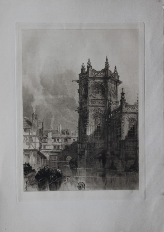 Church of St. Pierre, Caen, France by David Roberts etched by CO Murray 1885: This print is from The Portfolio, an Artistic Periodical edited by Philip Hamerton.Published by Seeley and Co, London 1885.Size: 9.5in x 13.5in