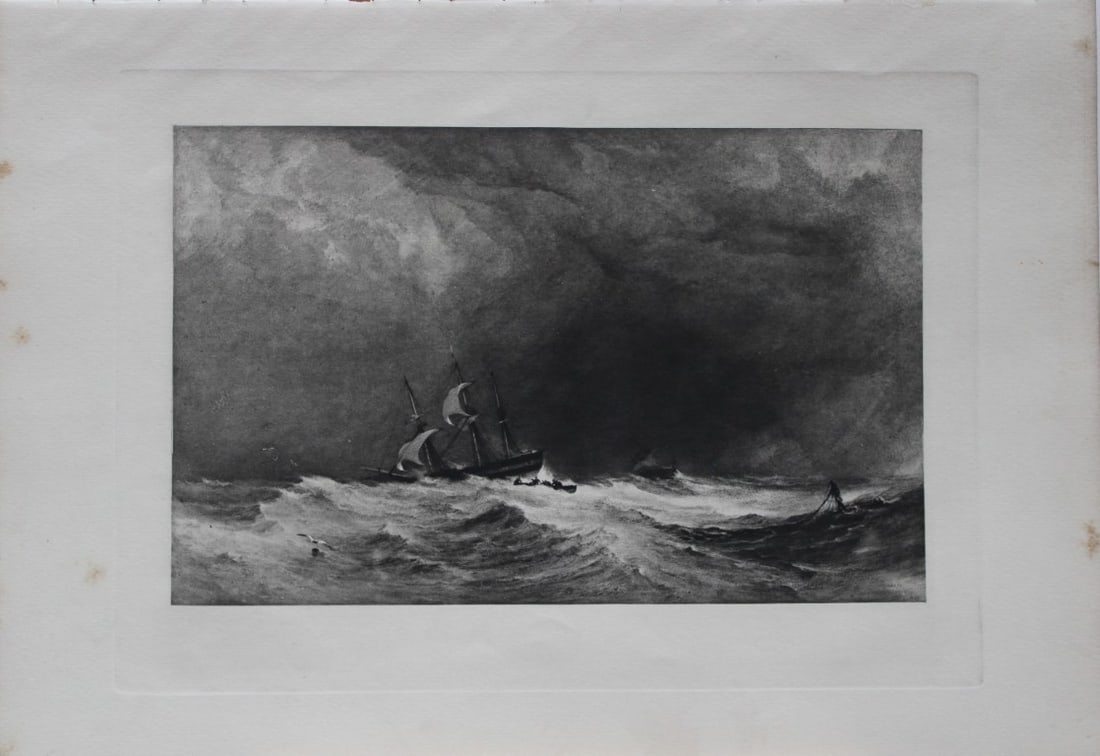A Ship in Distress by Copley Fielding engraved by Dujardin 1885: This print is from The Portfolio, an Artistic Periodical edited by Philip Hamerton.Published by Seeley and Co, London 1885.Size: 9.5in x 13.5in