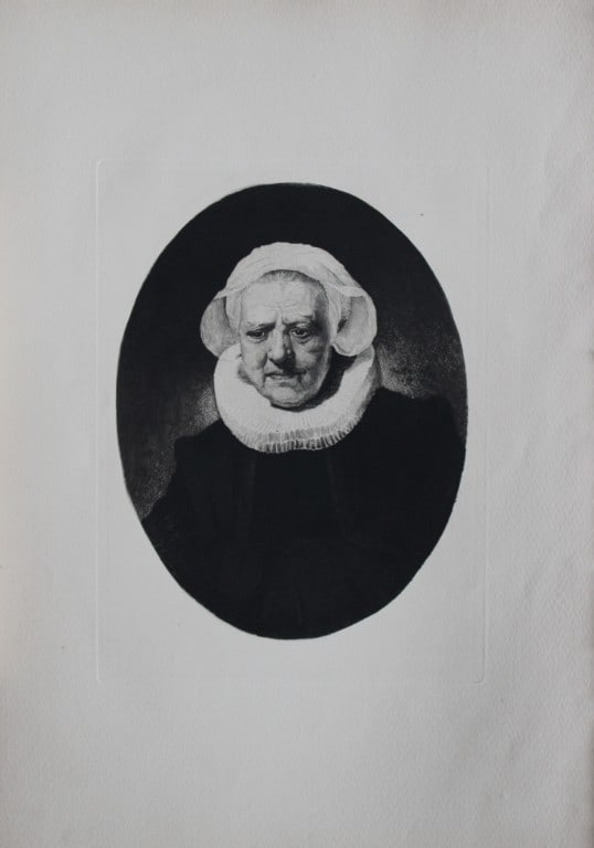 An Old Lady by Rembrandt van Rijn engraved by W Wright North 1885: This print is from The Portfolio, an Artistic Periodical edited by Philip Hamerton.Published by Seeley and Co, London 1885.Size: 9.5in x 13.5in